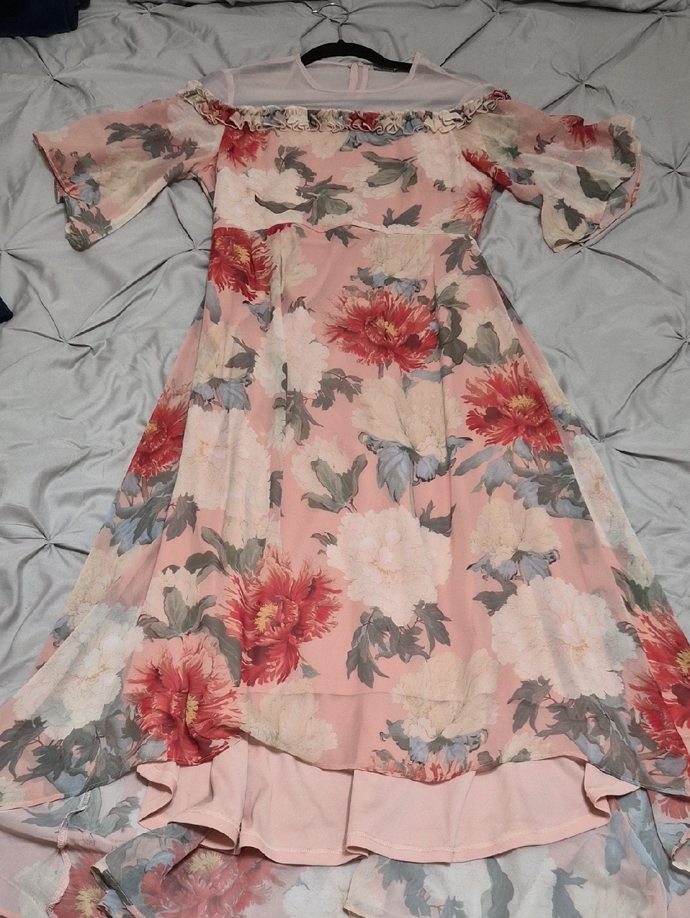 Pink Floral High-Low Chiffon Dress